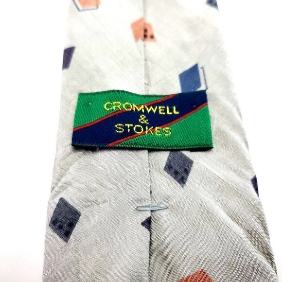 Cromwell & Stokes Gray Silk Tie Woven Skinny Geometric - Picture 4 of 6